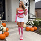 Women Where's Waldo Cosplay Set Red White Striped Tube Top Arm Warmers Socks Adult Halloween Group Party Fancy Costume