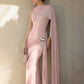 One Shoulder Draped Cape Maxi Dress Pink Elegant Luxury Evening Party Dresses for Woman Birthday