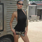 Black Backless Halter Playsuit Romper One Piece Jumpsuit Sexy Club Outfits 2026 Woman Summer Clothing