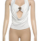 Y2K Backless Tank Tops+Bra Women Ruched Sexy Swing Collar Summer Basic Midnight Hottie High Street Slim Classic Vest