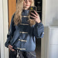 Ladies Stand Collar Zip Up Outerwear Chinese Frog Buttons Side Striped Oversized Loose Suede Jacket Vintage Streetwear