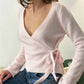Women Y2K Wrap Cardigan Fairy V Neck Side Tie Long Sleeve Loose Fit Crop Sweater Top Preppy Fall Winter Knitwear