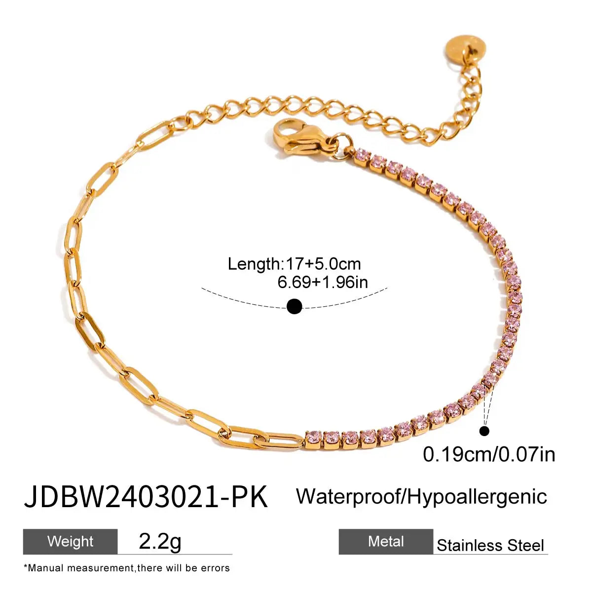 Zircon Star Metal Chain Bracelet Bangle Gold Plated Stainless Steel Watproof Summer Trendy Wrist Jewelry For Women