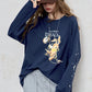 Women's Long Sleeve Graphic Tee with Rabbit Print, Loose Fit Casual Top for Everyday Wear