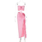 Sexy Skirt Two Piece Sets Women Flower Strapless Crop Tops And Midi Skirt Femme Backless Side Slit Sexy Two Piece Sets