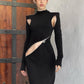 Sexy Irregular Hollow Dress Women Asymmetrical Zip New Style Trend Fashion Elegant Stretch Skinny Street Maxi Bodycon