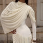 Asymmetrical Long Sleeve Pleated Maxi Dress Elegant Party Evening Dresses Winter Clothes Woman