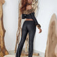 Fluff Leopard  2 Piece Set Women Slash Neck Backless Full Sleeve Crop Tops+Skinny Pants High Street Wild Style Suits