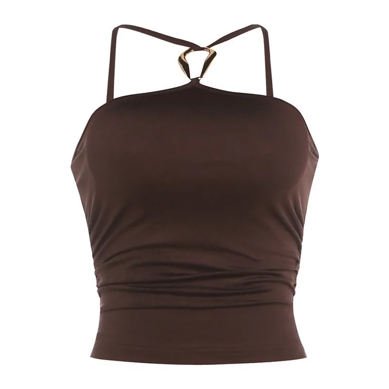 Halterneck Tank Tops for Women Clothing Fashion Sexy Brown Backless Camis Summer 2026