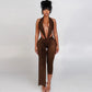 Sexy Women Bodycon Jumpsuit Solid Color Sleeveless Deep V Halter Neck Backless Bodysuit Midnight Activity Slim Playsuits