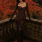 Strapless Split Fishtail Maxi Dress with Long Sleeve Shawl See Through Lace Black Red Party Dresses