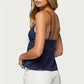 Women's Summer Slim Camisole Y2K Vintage Polka Dot Print Spaghetti Strap V-Neck Mesh Trim Tank Tops Fashion Streetwear