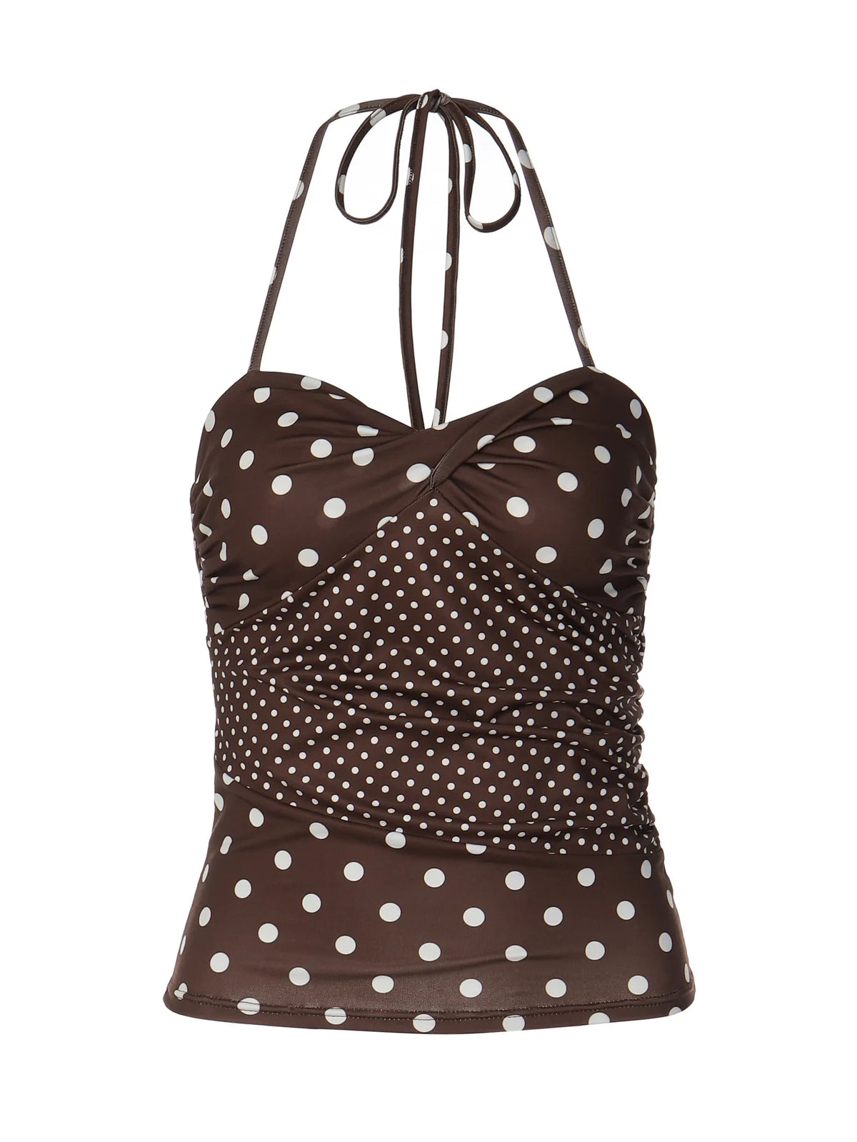 Brown Polka Dot Print Backless Halter Tops Women's Tanks Camis Summer 2026 Fashion Clothes