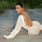 Sexy Backless Long Sleeve Slit Maxi Dress Elegant Sheer Knitted White Dresses Going Out Beach Vacation Outfit