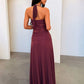 Halterneck Mesh Backless Sexy Maxi Dress Women Elegant Off-shoulder Sleeveless Bodycon Ruched Club Party Long Dress
