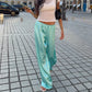 Women Solid Color Satin Wide Leg Pants Elastic Waist Loose Flowy Silky Straight Trousers Casual Vacation Party Wear