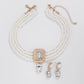Luxury Multilayer Imitation Pearl Chain Necklace Rhinestone Pendant Stud Earrings for Women Elegant Wed Jewelry Set New