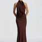 Halter Bckless Sexy Maxi Dress Women Gown Elegant Off-shoulder Sleeveless Draped Ruched Bodycon Club Party Long Dress