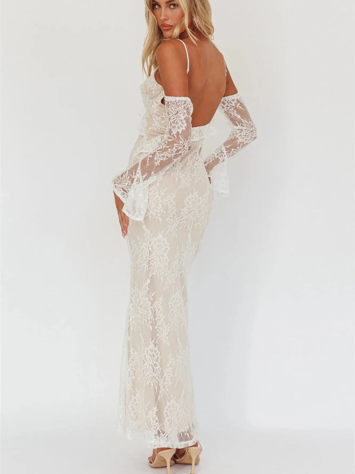 Floral Lace Slim Elegant Dresses For Women V Neck Off The Shoulder Long Sleeve High Waist Bodycon Dress Party Clubwear
