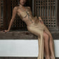 Pearl Metal ring Chain Halter Dress Women Fashion Backless Ruched Hollow High Sti