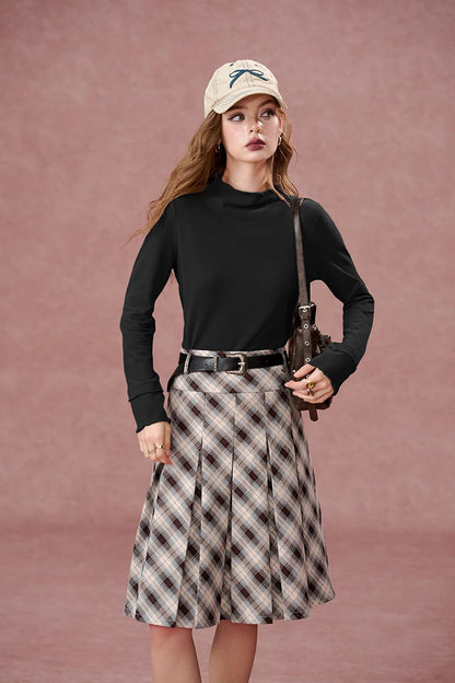 Elegant Lace Trim Mock Neck Top, Solid Ruffle Cuff Long Sleeve Blouse for Daily Wear