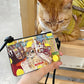 Cute Cat Print Card Holder, Mini Zipper Coin Purse with Lanyard, Casual Small Wallet for Women