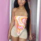 Sexy Hipster Women 2 Piece Set Y2K Summer Colorful Print Strapless Knot Belly Tops+Shorts Matching Midnight Clubwear