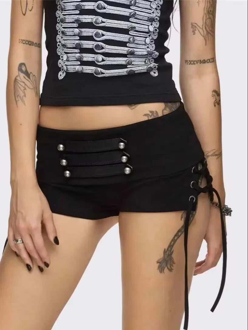 High Street Short Women Hottie Trend Rivet Metal Hollow Patchwork Shirring Skinny Sexy Midnight Club Party Outfits