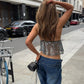 Sequins Patchwork Mesh Camisole Women v-Neck Sexy Backless Summer Trend Street Midnight Versatile Hottie Classic Tops