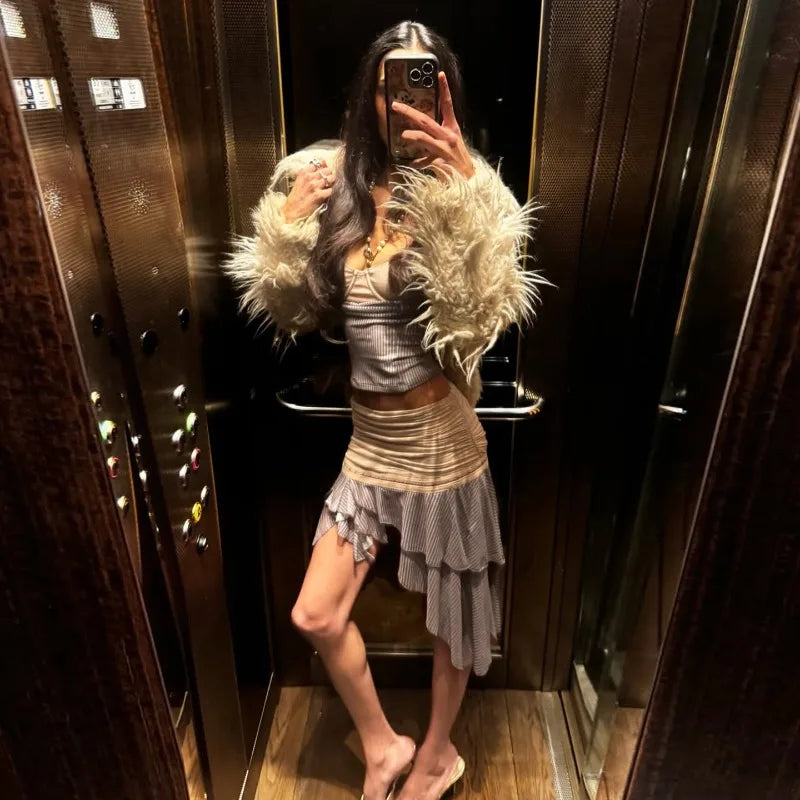 Co Ords Sets for Woman 2 Pieces Striped Irregular Midi Skirt Set Sexy Summer Outfit Woman 2026