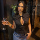 Collared Short Sleeve Cut Out Crop Tops Sexy Black T Shirts Fashion 2026 Summer Clothes for Woman