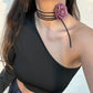 Exaggerated Romantic Big Rose Flower Clavicle Chain Necklace Women Kpop Adjustable Bowknot Rope Choker Jewelry Y2K Accessories