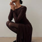 Long Sleeve Draped Ruched Sexy Maxi Dress For Women Gown Fashion Solid O Neck Bodycon Club Elegant Mini Dress Vestido