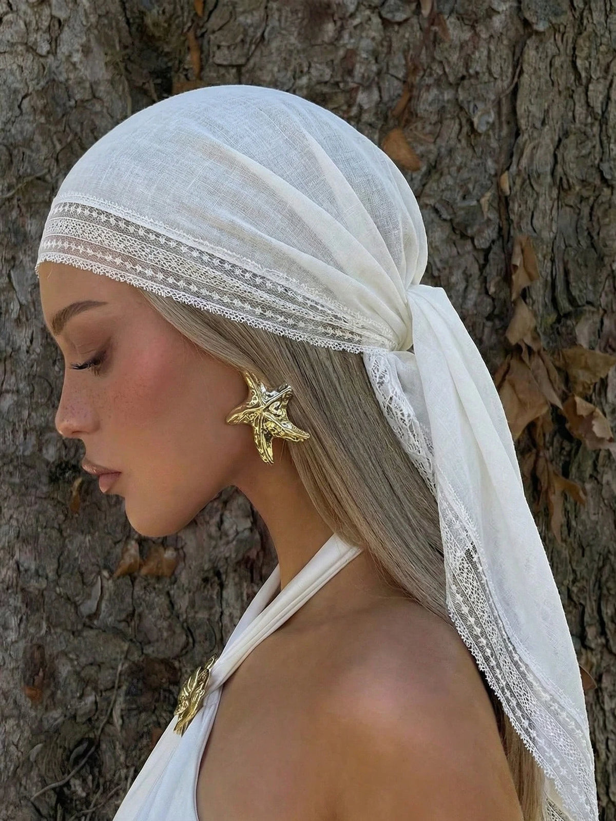 Bohemian Solid Lace Trim Scarf for Women Square Cotton Silk Hijabs Soft Sun-Protection Shawl Summer Beach Sarong Headband