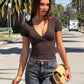 Retro Polka Dot V Neck Crossover Top Short Sleeve Tshirt Woman Clothes Summer 2026