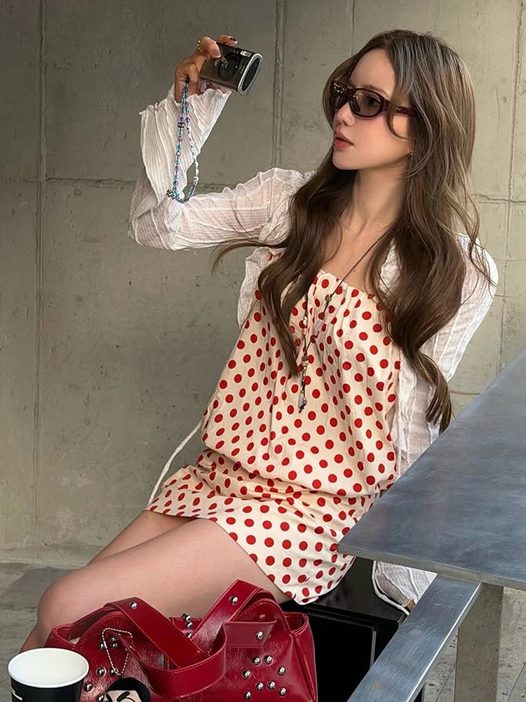Polka Dot Print Dress Women Chest Wrap Sleeveless Sweet Prom Party Chic 2026 Summer Fashion Leisure Street Bodycon