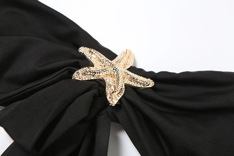 Starfish Metal Women 2 Piece Set Summer Vacation Beach Jacquard Strapless Tops+Skirt Elegant Matching Clubwear Suit