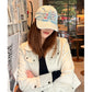 Women's Y2K Distressed Denim Baseball Cap, Bead Embellished Washed Jean Dad Hat, Adjustable Streetwear Sun Hat