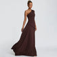 One Shoulder Backless Maxi Dress Brown Yellow Elegant Evening Gown Dresses Woman Wedding Party Attire