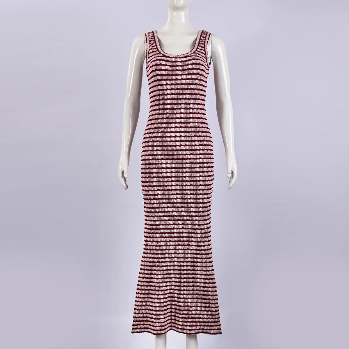 Women Long Dress Striped U-Neck Fishtail Bodycon Dress Summer Fashion Sleeveless Dress Sexy Party Clubwear Outfits