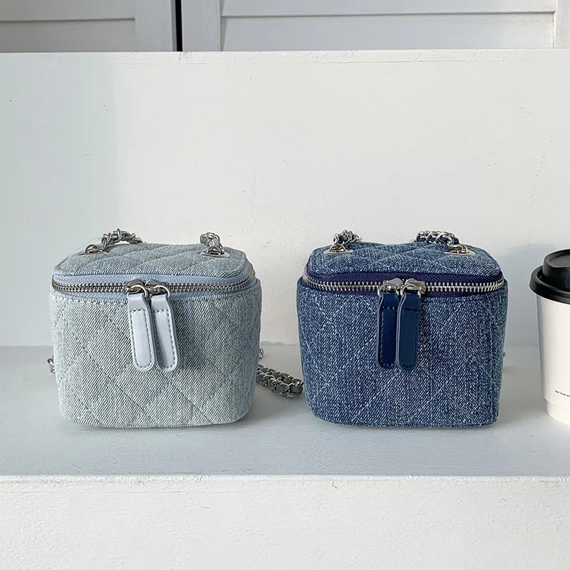 Mini Denim Crossbody Bags for Women 2026 Lingge Chains Shoulder Bag Fashion Brands Box Bag Lipstick Coins Purses and Handbags