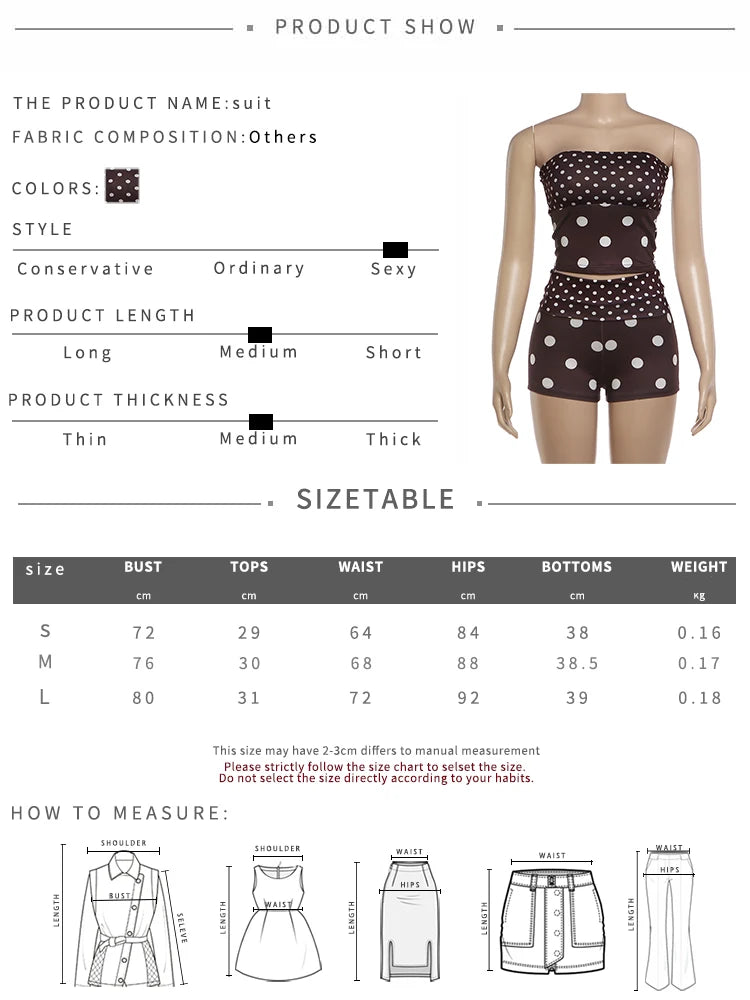 Sexy Polka Dot Patchwork 2 Piece Set Woman Sexy Wrap Chest Backless Tank Tops+Bike Shorts Midnight Party Fashion Suit