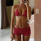 Women Polka Dot 3Piece Bikini Set Halter Triangle Top Boyshort Bottom With Cutout Cover Up Summer Beachwear Bathing Suit