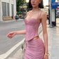 Fashion 2-Piece Set Women Low-Neck Halter Skinny Irregular Hem Camisole+Folds Elastic Waist Skirt Street Sexy Suit