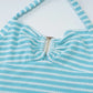 Woman 2 Piece Outfit Set Summer Vacation Blue Striped Knit Halter Top and Shorts Matching Sets
