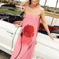 Elegant Print Sexy Maxi Dress Women Gown Fashion Scarf Collar Off-shoulder Sleeveless Backless Club Party Long Dress