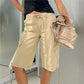 Women's Y2K Low Waist Cargo Bermuda Shorts Drawstring Tie Hem Knee Length Pants with Pockets Casual Loose Fit Streetwear