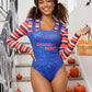 Women Chucky Halloween Cosplay Bodysuit Long Sleeve Stripe Fake Overalls Letter Print Horror Doll Party Festival Costume