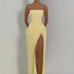 Chiffon Off-shoulder Strapless Sexy Maxi Dress Women Elegant Sleeveless Backless High Split Ruched Club Party Dress