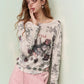 Women's Fantasy Print Long Sleeve Top, Sweet Girl Y2K Tshirt for Spring Summer Casual Wear, Festival & Party Outfit